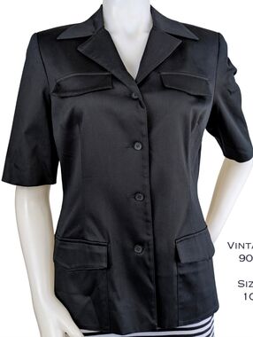 BICCI Florine Wachter Blazer 10 Black Short Sleeve VTG 90s USA Career Utility